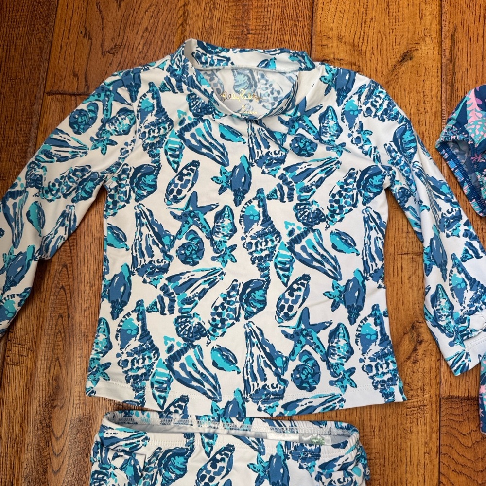 Lilly Pulitzer Seashell Rash Guard Swim Set - Long Sleeve Top & Bikini Bottoms - Picture 2 of 4